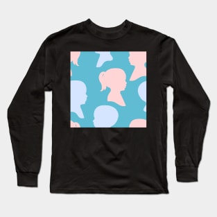 Child Silhouettes - Pale Pink and Blue on Turquoise Background Long Sleeve T-Shirt